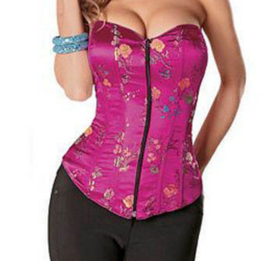 Escante satin‎ zip floral corset
